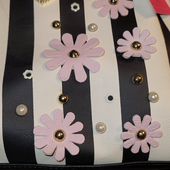 Betsey Johnson Black and White Stripe Satchel - Picture 11 of 14